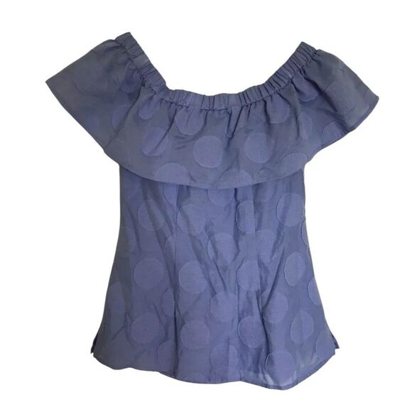 $172 Sail To Sable Polka Dotted Off The Shoulder Shirt Top Periwinkle Blue XXS - Picture 1 of 5